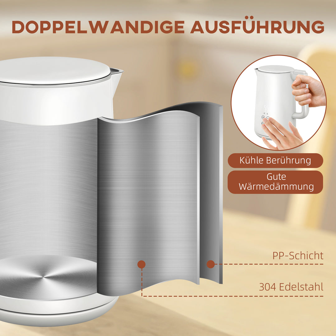 Køkkensæt med elkedel og brødrister, 7 bruningsniveauer, hurtig tilberedning, rustfrit stål, plastik, hvid