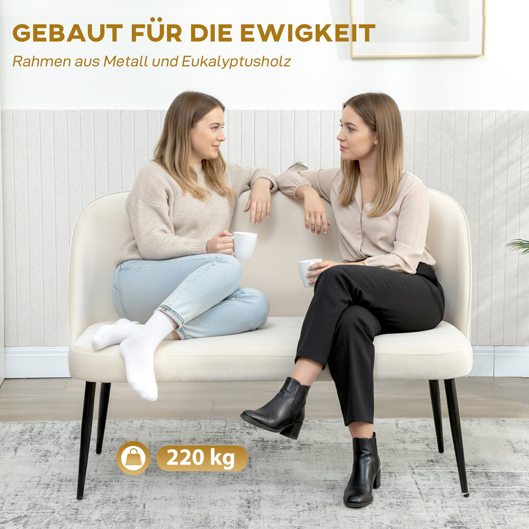2-personers sofa, moderne polstret sofa med metal- og træstel, fløjlsblødt stofbetræk, beige