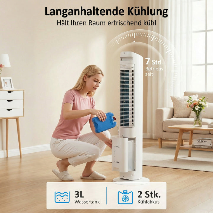 3-i-1 tårnluftkøler med 3-liters vandtank, 3 hastigheder og 3 tilstande, hvid