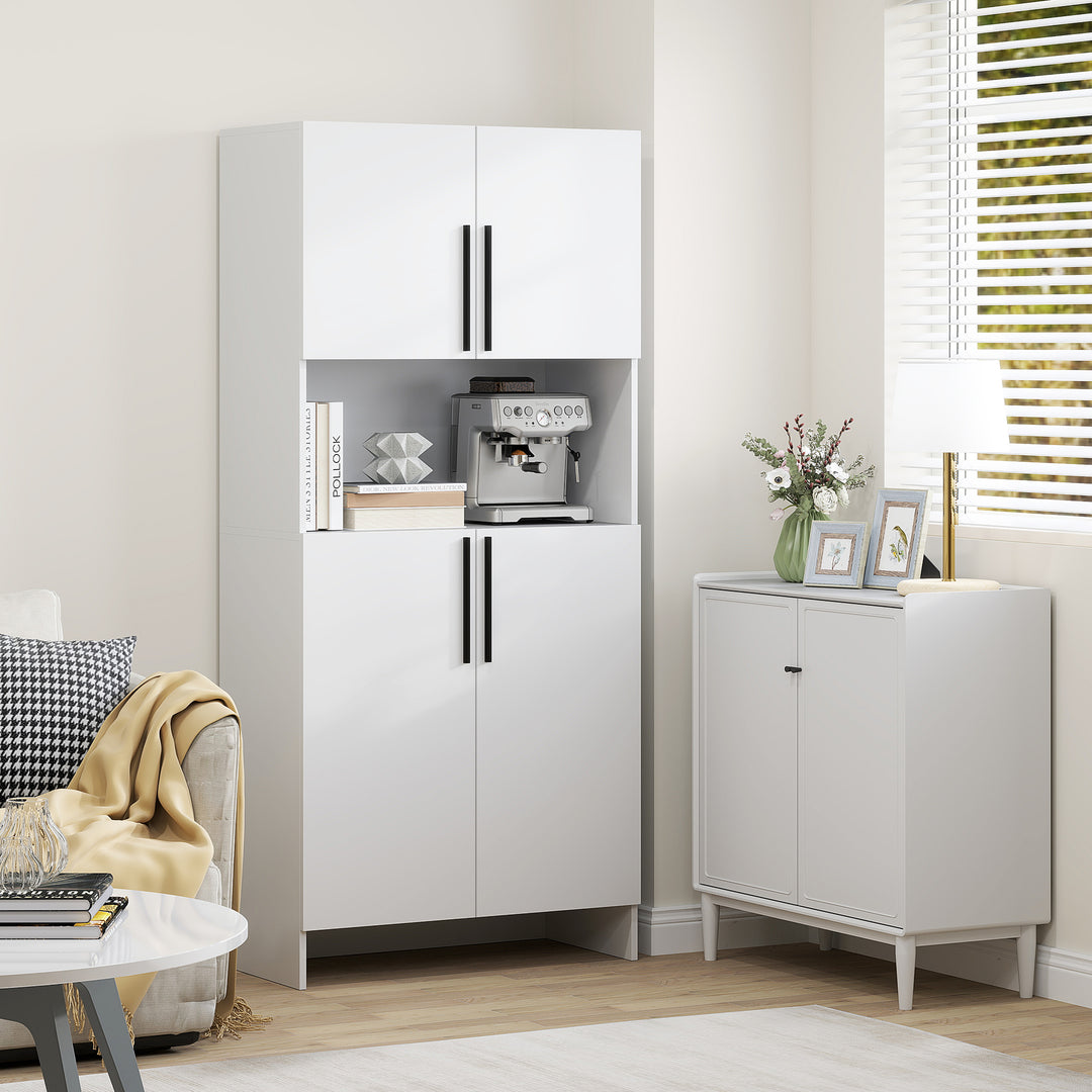 Køkkenskab, opbevaringsskab til køkken, stue, spisestue, skabe, hylder, mikrobølgeovnshylde, spånplade, hvid