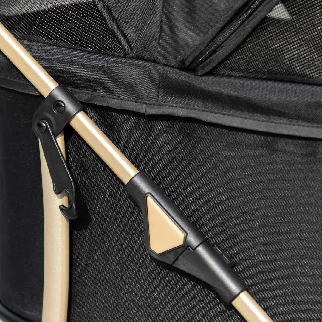 2-I-1 hundevogn og transportkurv op til 10 kg foldbar netkurv med vindue og gulv 82 cm x 49,5 cm x 98 cm sort