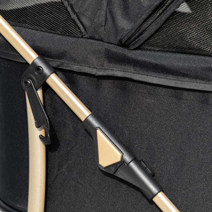 2-I-1 hundevogn og transportkurv op til 10 kg foldbar netkurv med vindue og gulv 82 cm x 49,5 cm x 98 cm sort