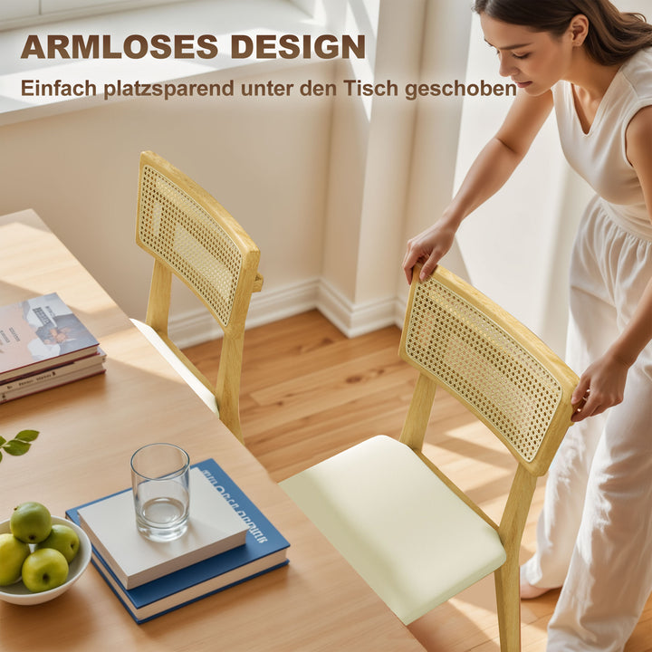 Spisestol, rattan ryglæn, kunstlædersæde, gummitræ, naturtræ