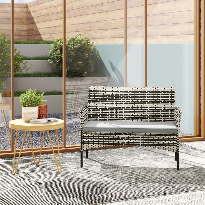 2-personers havesofa i rattan, PE-rattan havesofa med hynder, skridsikre måtter, stålstel, lysegrå