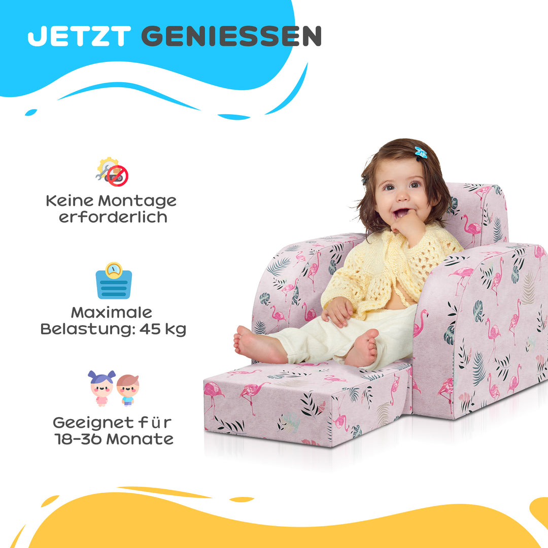 Børnelænestol med sengefunktion, op til 3 år/45 kg, flamingomønster, 46,5 x 93 x 28,5 cm, pink