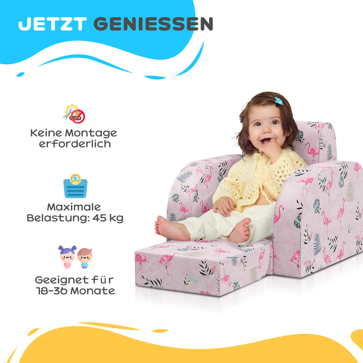 Børnelænestol med sengefunktion, op til 3 år/45 kg, flamingomønster, 46,5 x 93 x 28,5 cm, pink