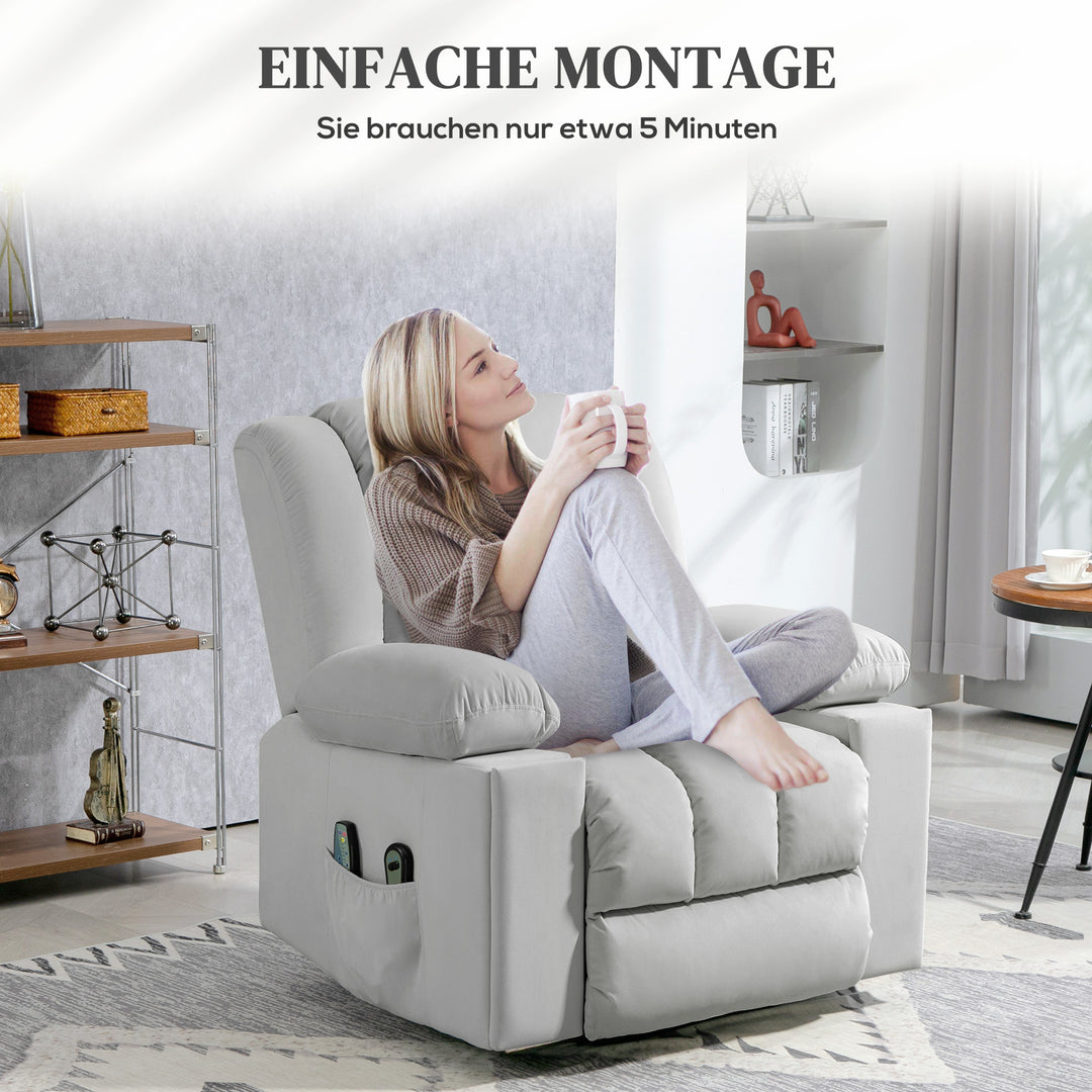 Elektrisk lænestol med hæve-sæde, blødt fløjlsstof, usb-porte