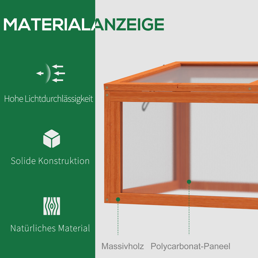 Koldramme-drivhus af træ og polycarbonat 90 x 46 x 40 cm drivhus med overdækning vejrbestandig koldrammekasse til haveplantebed orange