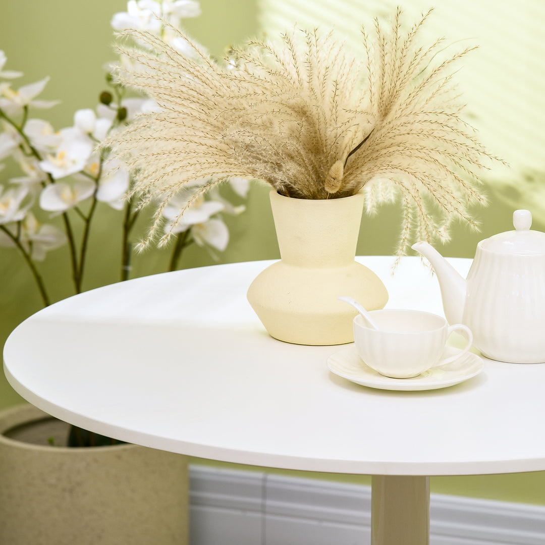 Spisebord til 2 personer, rund bordplade 80 cm, mdf og stål, skridsikker, hvid, 75h cm