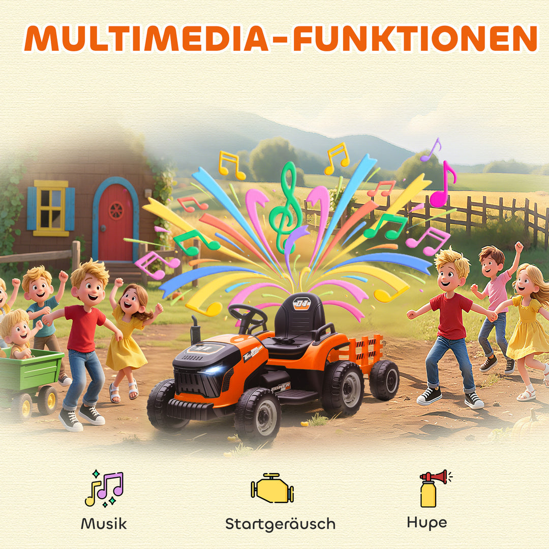 Elektrisk børnetraktor, havetraktor med fjernbetjening, blød start, til børn i alderen 3-8 år, orange