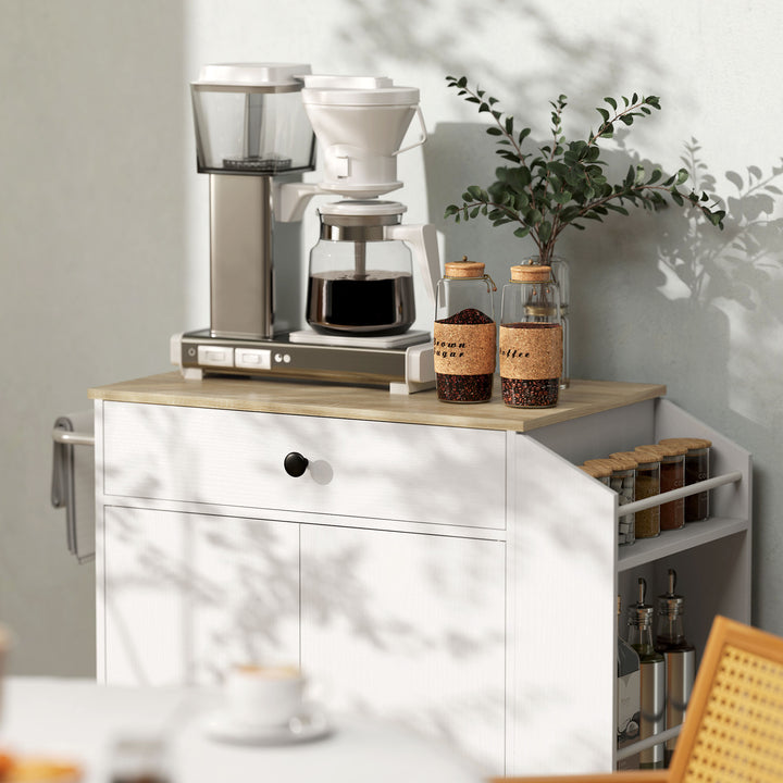 Køkkenvogn med skuffe, skab, krydderihylde, håndklædeholder, 82 x 38 x 86,5 cm, hvid/eg