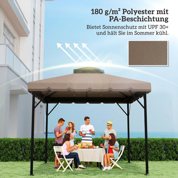 Udskiftningstag til 3x3m pavillon, vandafvisende, dobbelttag pavillontag med drænhuller, khaki