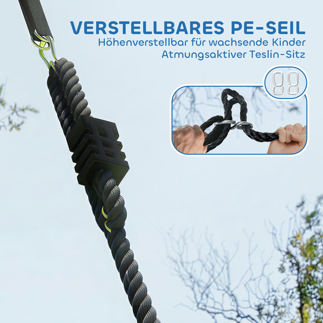 Redegynge, højdejusterbar, hængegynge op til 300 kg med justerbare reb, til alderen 3-8, 148x77x180 cm, flerfarvet