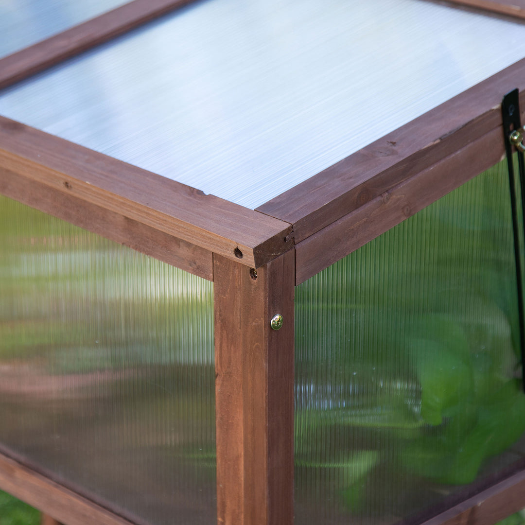 Højbed i træ 90 x 50 x 93 cm, dyrkningsbord med overdækning, vejrbestandigt urtebed, plantekasse til have, balkon og terrasse, brun