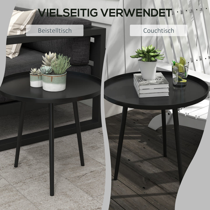 Udendørs sidebord, havebord, rundt terrassebord, stål, 40 x 50 cm, sort
