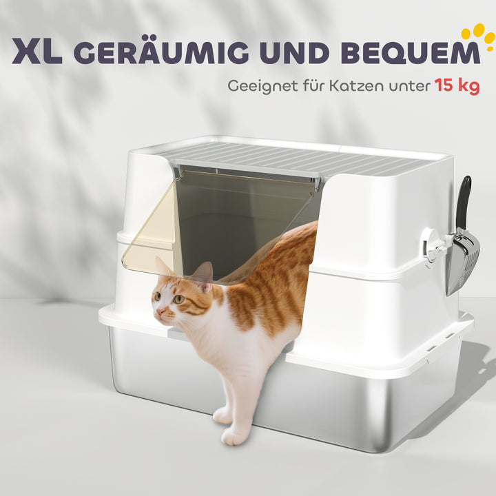 Kattebakke, rustfrit stål, XL indvendig, med ske, lysegrå