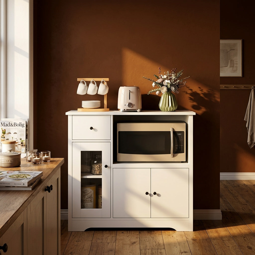 Køkkenskab i køkken, stemningsfuld scene