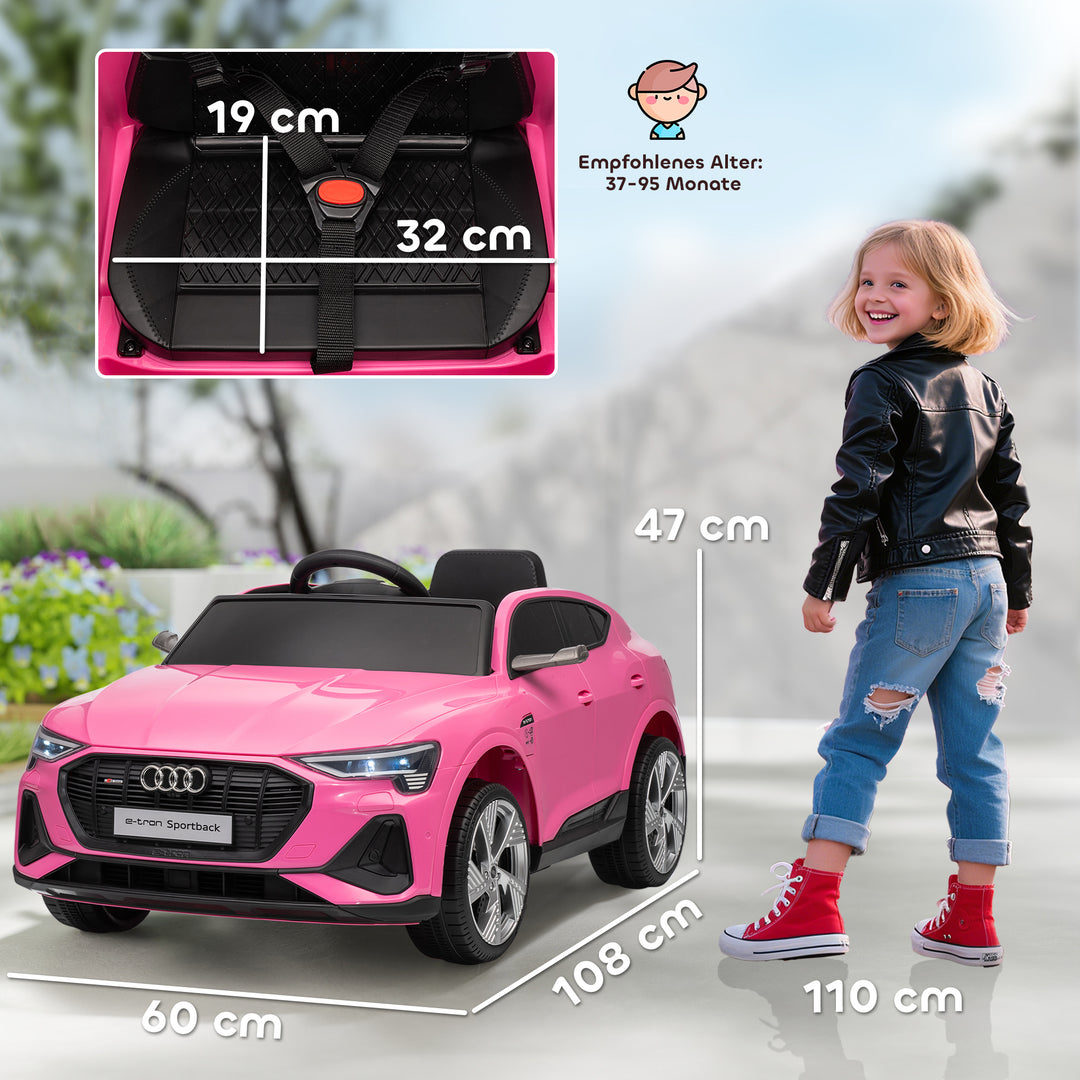 Elektrisk børnebil 12V elbil Audi E-tron elbil med fjernbetjening, sikkerhedssele, til 3-5 år