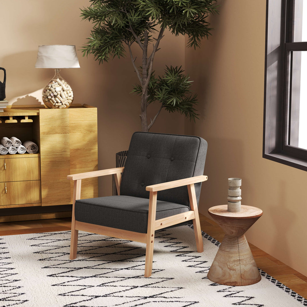 Enkelt sofa loungestol polstret stol med armlæn træstel linned grå 64,5 x 70 x 74 cm