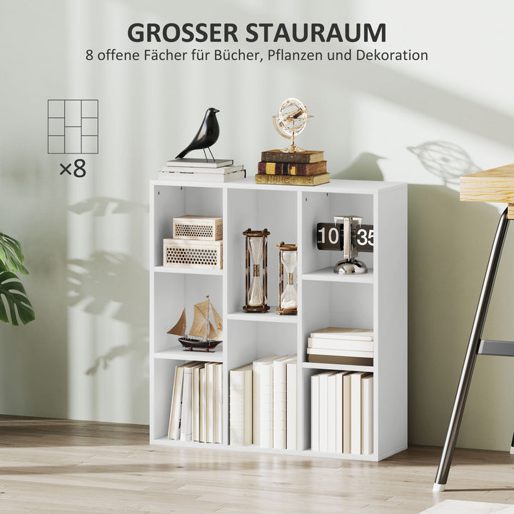 3-Lags reol, 8 rum, spånplade, opbevaringshylde, hvid