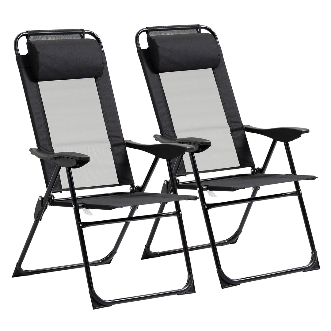 Klapstolsæt med 2, foldbar liggestol, vejrbestandig, justerbar ryglæn med 5 positioner, metalstel, sort