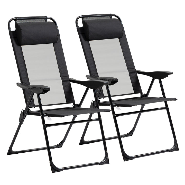 Klapstolsæt med 2, foldbar liggestol, vejrbestandig, justerbar ryglæn med 5 positioner, metalstel, sort