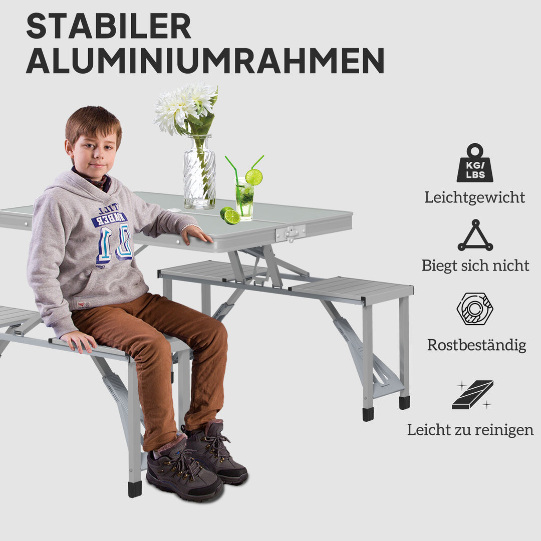 Campingbord klapbord med 4 stole klapbord havebord i aluminium 85,5 x 135 cm grå