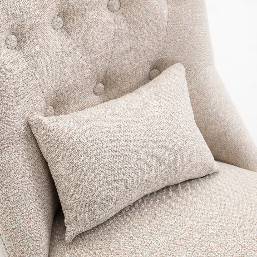 Blødpolstret lænestol med ryghynde til læsning og afslapning, betræk i hørlook, 52,5 x 69 x 77 cm, cremehvid