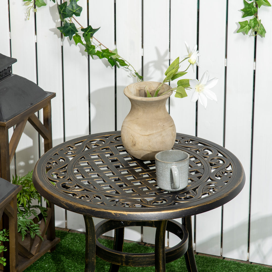 Sidebord til haven, vejrbestandigt havebord med støbt aluminiumsstel, lasteevne ca. 60 kg, Ø60x52,5H cm