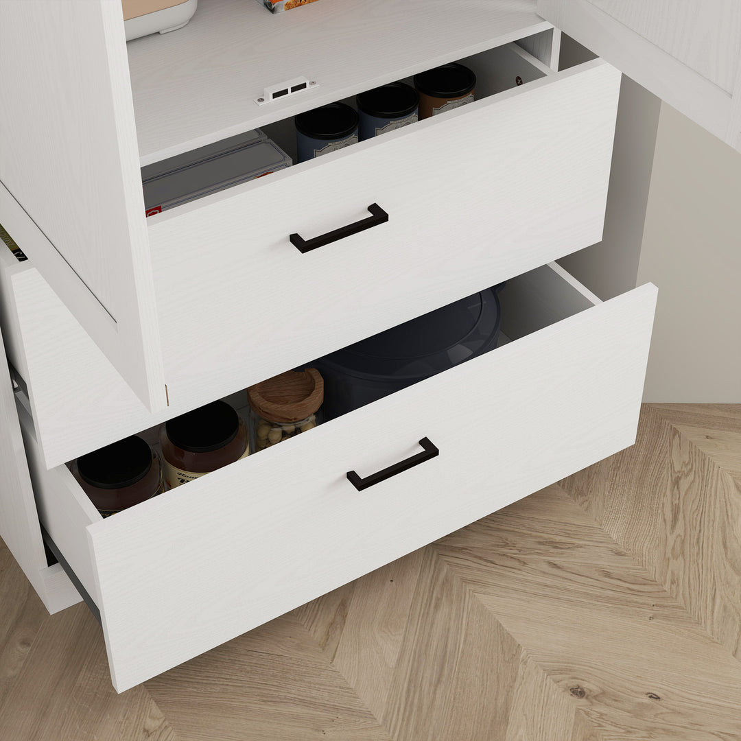 Fritstående køkkenskab med justerbare hylder og to brede skuffer til stue, køkken, hvid