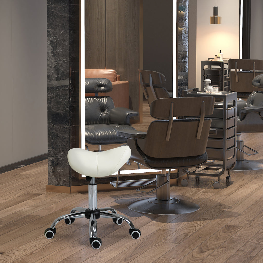 Sadelskammel arbejdsskammel drejestol drejeskammel rulleskammel kosmetikskammel polstret højdejusterbar (hvid)