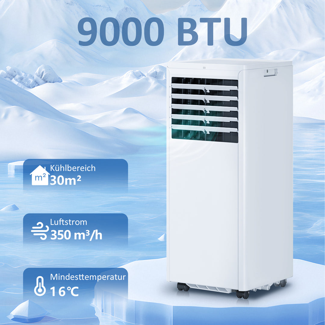 Bærbart klimaanlæg 9000 BTU, 4-i-1 med køling, affugter, ventilator, dvaletilstand