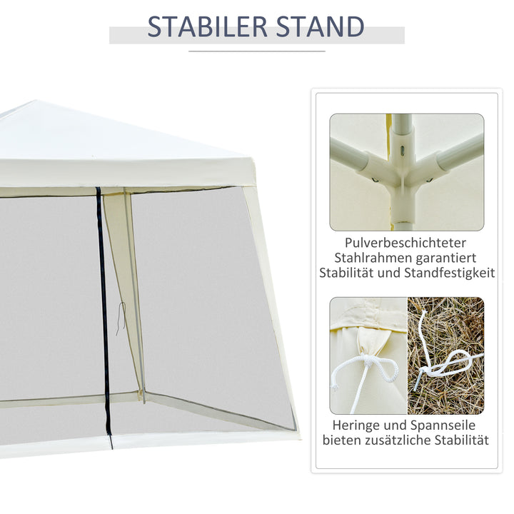 Havepavillon, lysthus, partytelt, vejrbestandigt telt med myggenet, metal + polyester, cremehvid, 3 x 3 m