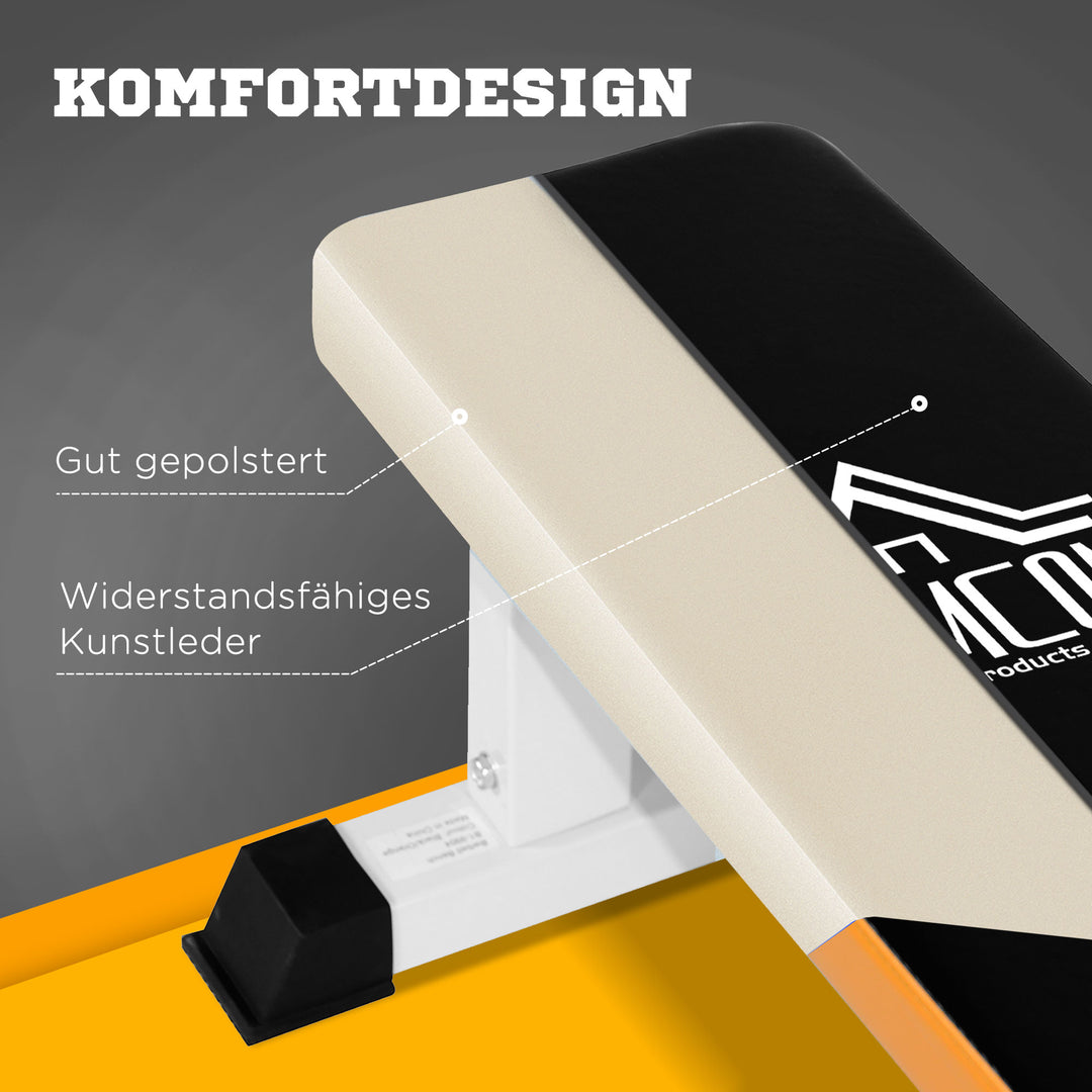 Vægtbænk, flad bænk, fitnessbænk, multifunktionel træningsbænk til styrketræning derhjemme, stål, sort, 112 x 62 x 43 cm