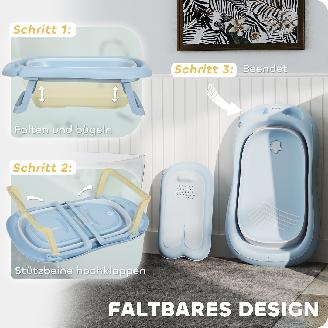 Babybadekar, foldbart, skridsikker bund, sikre materialer, 83l x 48b x 23,5h cm, lyseblå