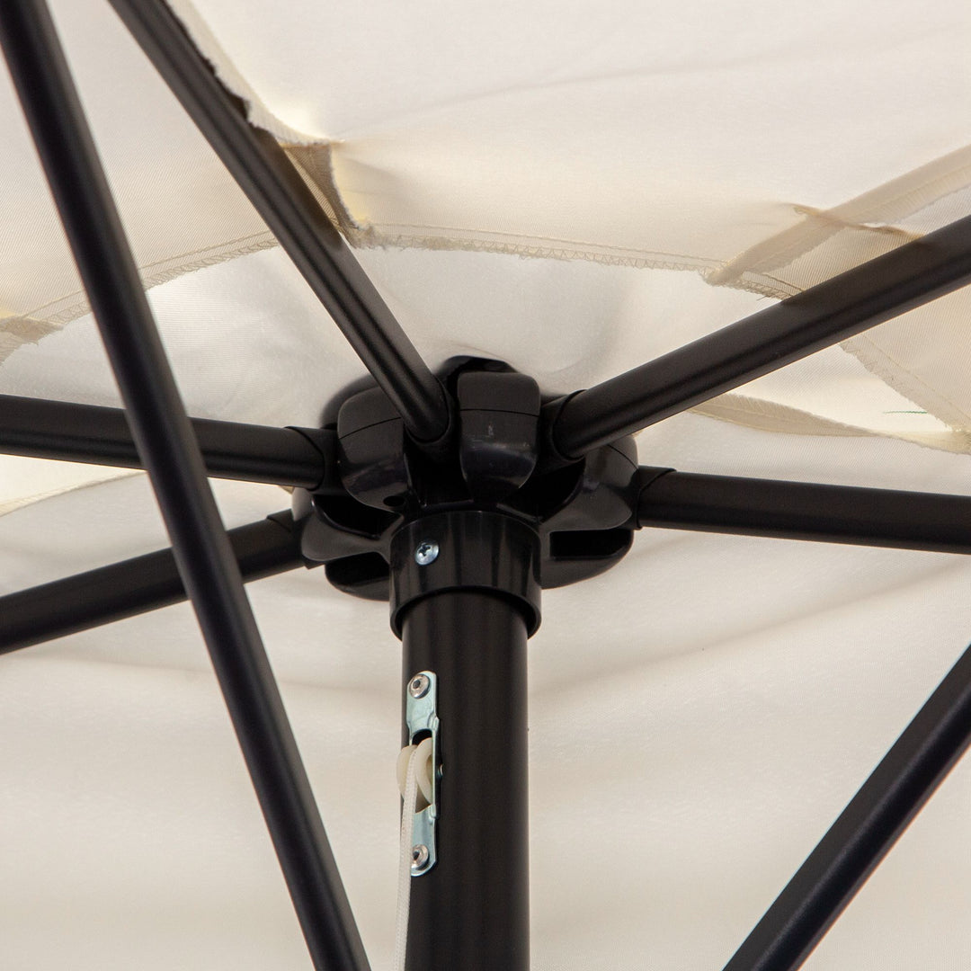 Halvcirkelformet parasol med håndsving, haveparasol, metalstel, balkonparasol, 293x150 cm, cremehvid