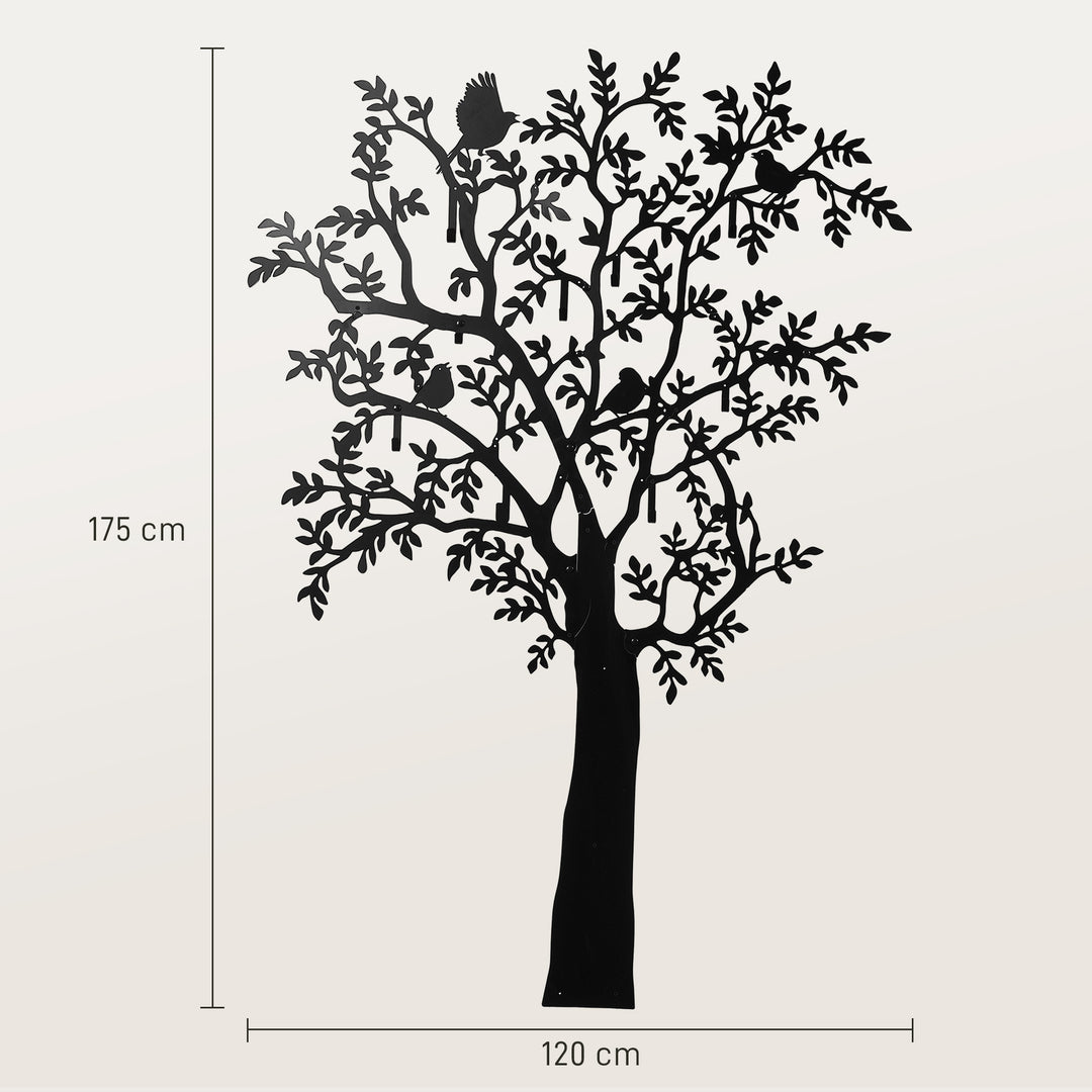 Vægmonteret knagerække, vægmonteret knage, trædesign med fugle, sort
