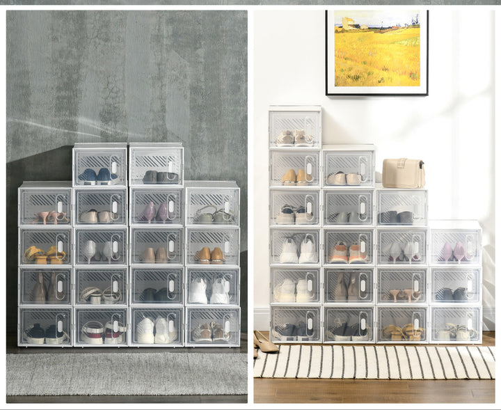 Modulært reolsystem med 18 rum, boltfri reol, 25 cm x 35 cm x 19 cm, transparent