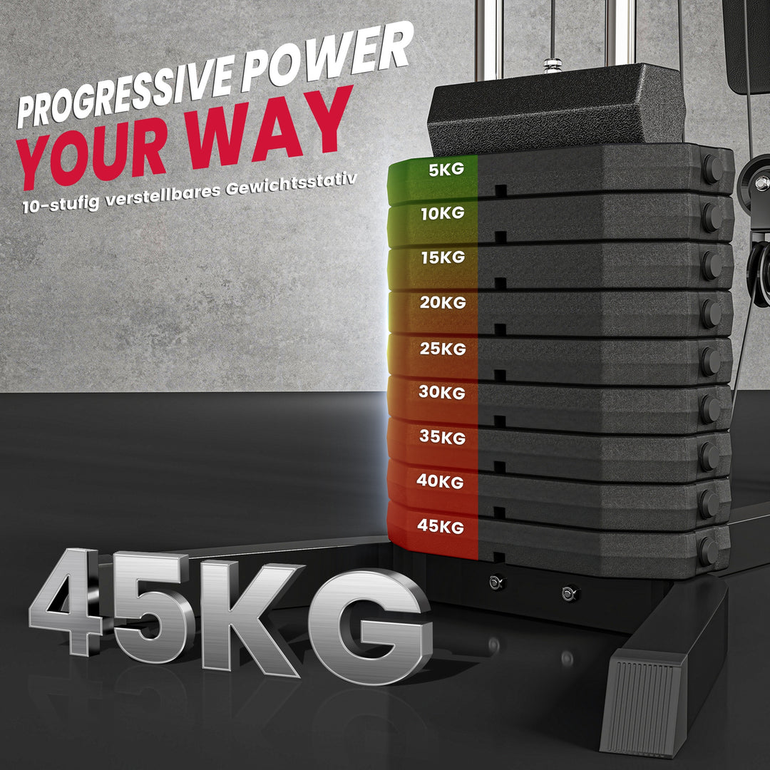 Kraftværk med 45 kg vægtblok 180 x 108 x 200 cm stål sort