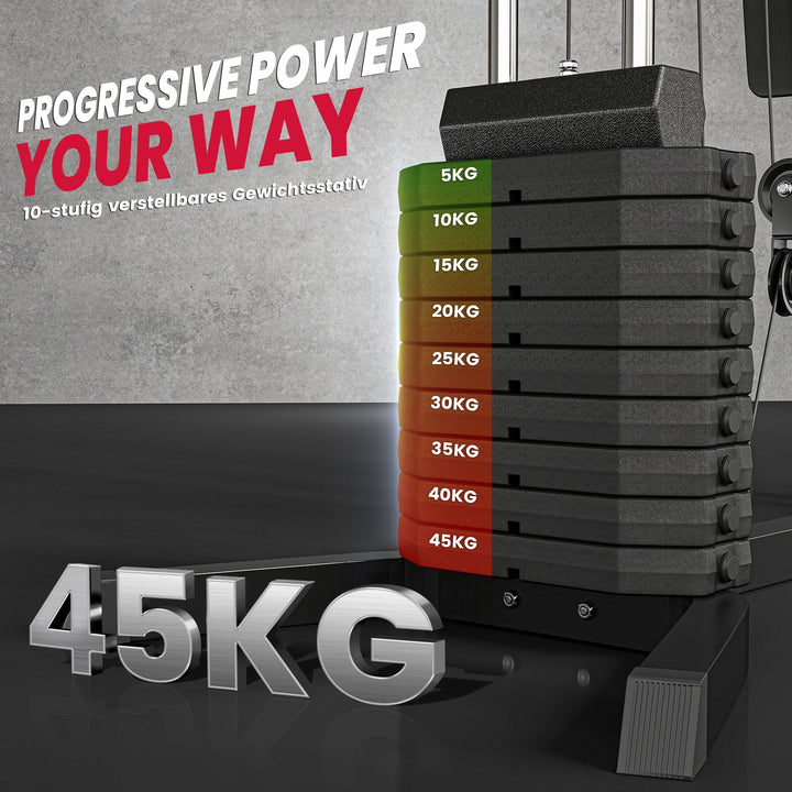 Kraftværk med 45 kg vægtblok 180 x 108 x 200 cm stål sort