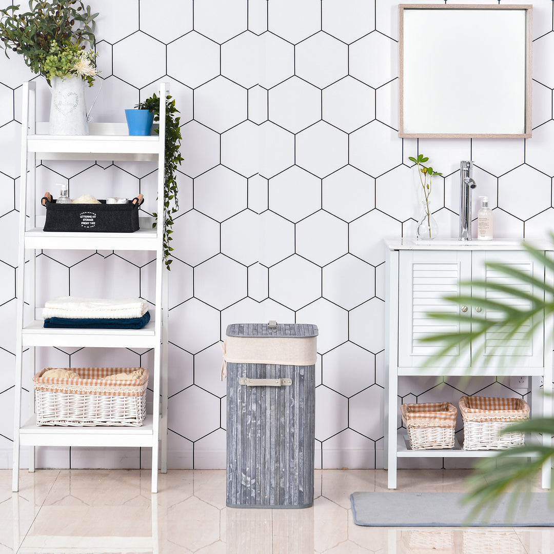 Slim vasketøjskurv med låg 72l vasketøjskurv med håndtag, aftagelig vasketøjspose, vasketøjsboks til vaskerum, soveværelse, badeværelse, grå