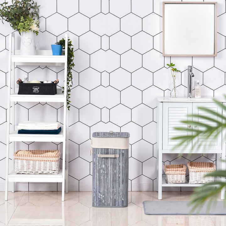 Slim vasketøjskurv med låg 72l vasketøjskurv med håndtag, aftagelig vasketøjspose, vasketøjsboks til vaskerum, soveværelse, badeværelse, grå