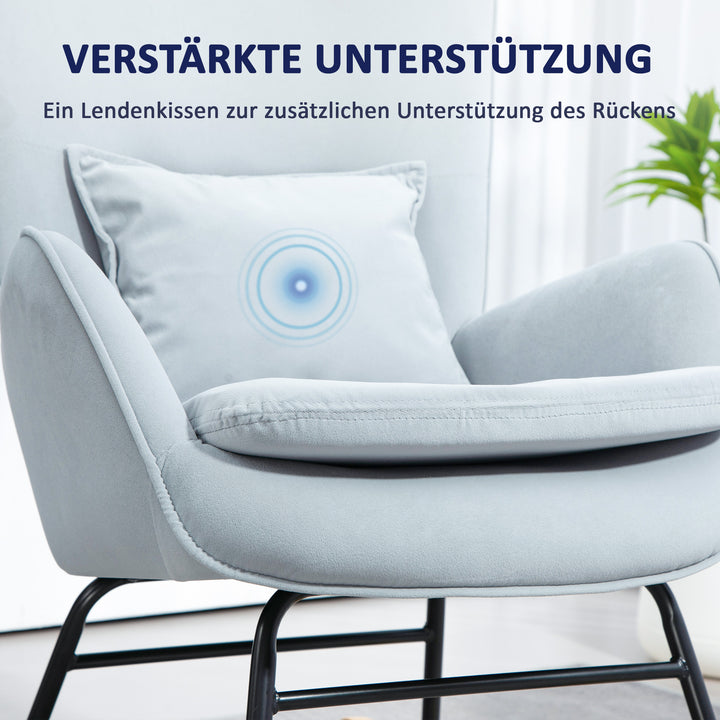 Gyngestol med blødt fløjlsbetræk og lændehynde, 67 x 85 x 112 cm, lysegrå