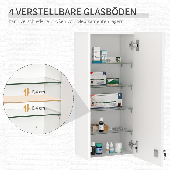 Medicinskab, medicinskab, vægskab, hængeskab med justerbar hylde, førstehjælpskors, aflåseligt, til badeværelse, køkken, entré, hvid, 30x20x70 cm