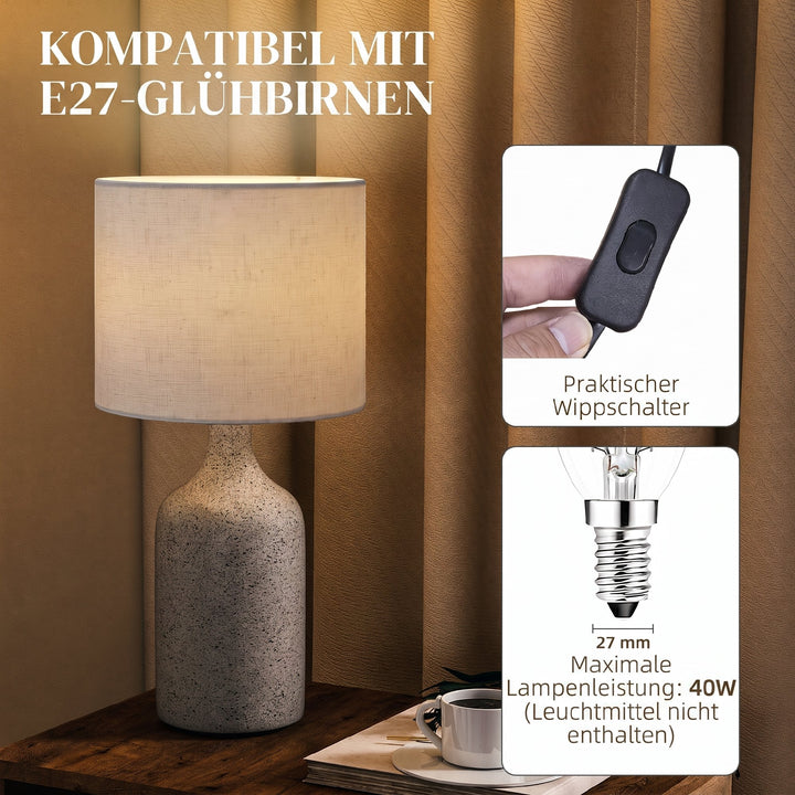 Vintage bordlampe med keramisk fod, sand og beige.