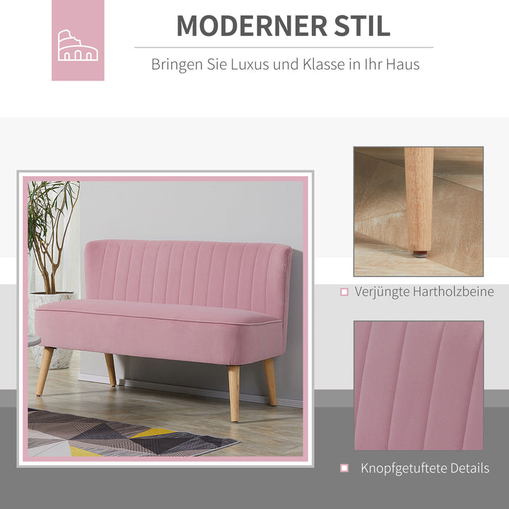 2-Personers stofsofa polstret sofa dobbeltsofa siddemøbler loungesofa træ fløjlsagtig polyesterskum pink 117 x 56,5 x 77 cm