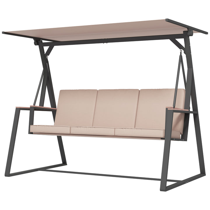 Hollywood gynge, 3-personers havegynge, med justerbar solskærm, vejrbestandig, khaki