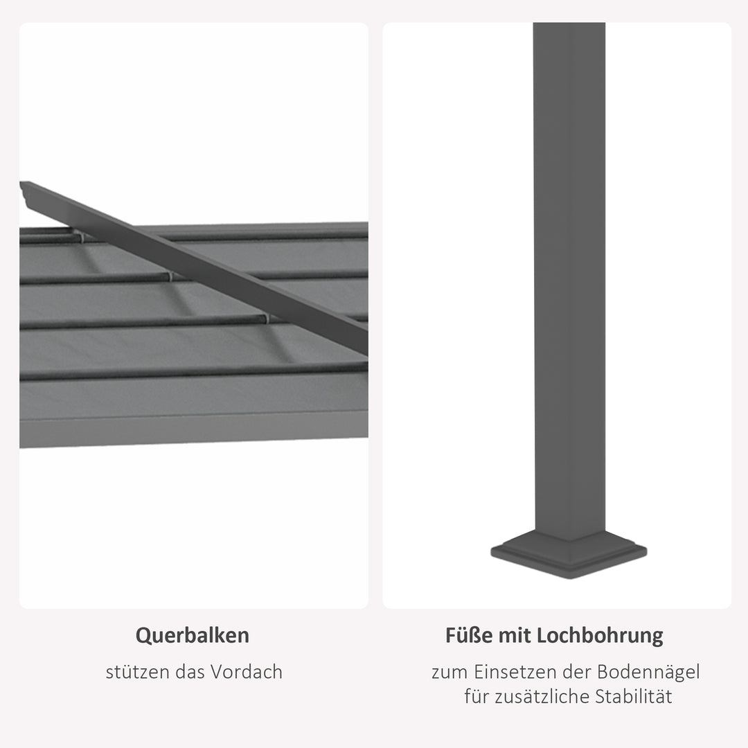 Pergola, inklusive monteringsbeslag, udtrækkeligt tag, 3,97 m x 2,95 m x 2,3 m, mørkegrå