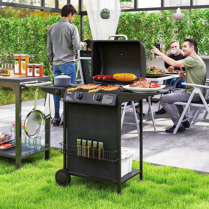 Gasgrill 7 KW grillvogn inkl. 3 brændere, sidebrænder, hjul, låg, 107 x 54 x 96 cm, sort