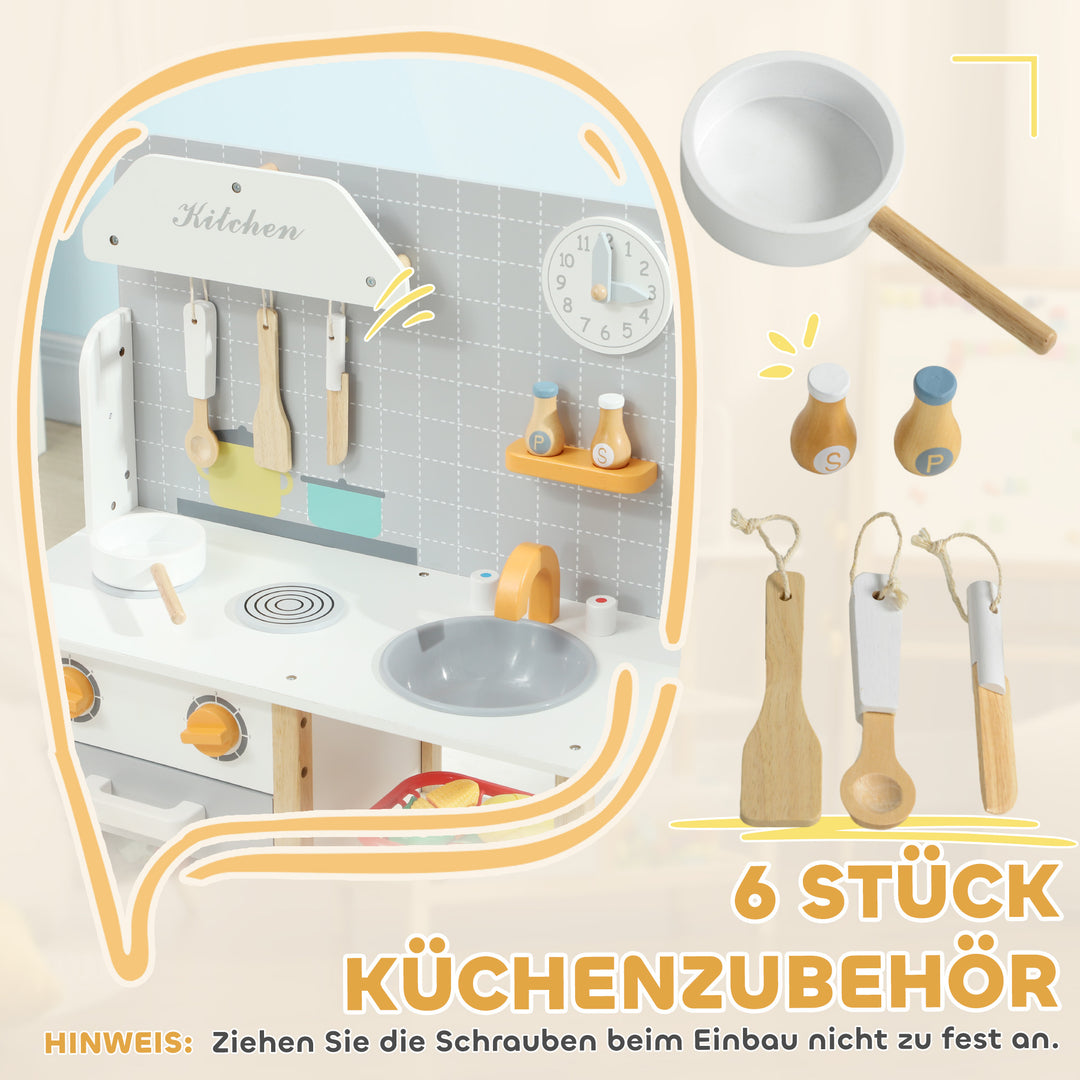 Legekøkken med tilbehør, komfur og ovn, vask, ur, hylder, til 3-6 år, grå